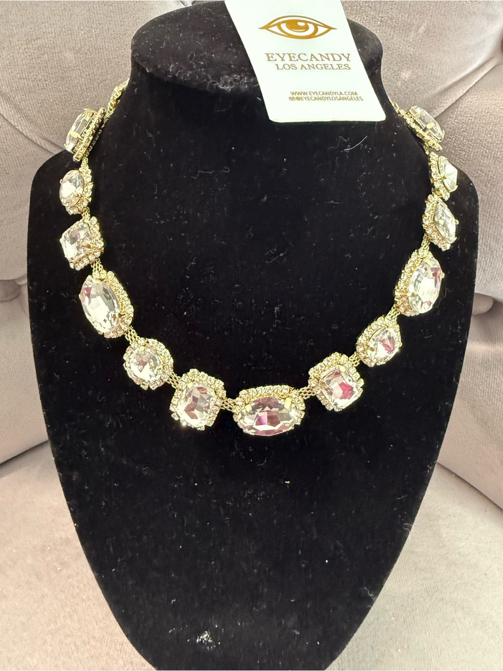 eye candy Gold-Tone Necklace with Clear Crystal Gems